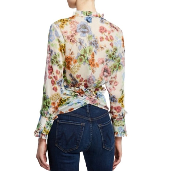 Alexis Missie Floral Sheer Long Sleeve Wrap Tie Top Women’s Small - Picture 3 of 13